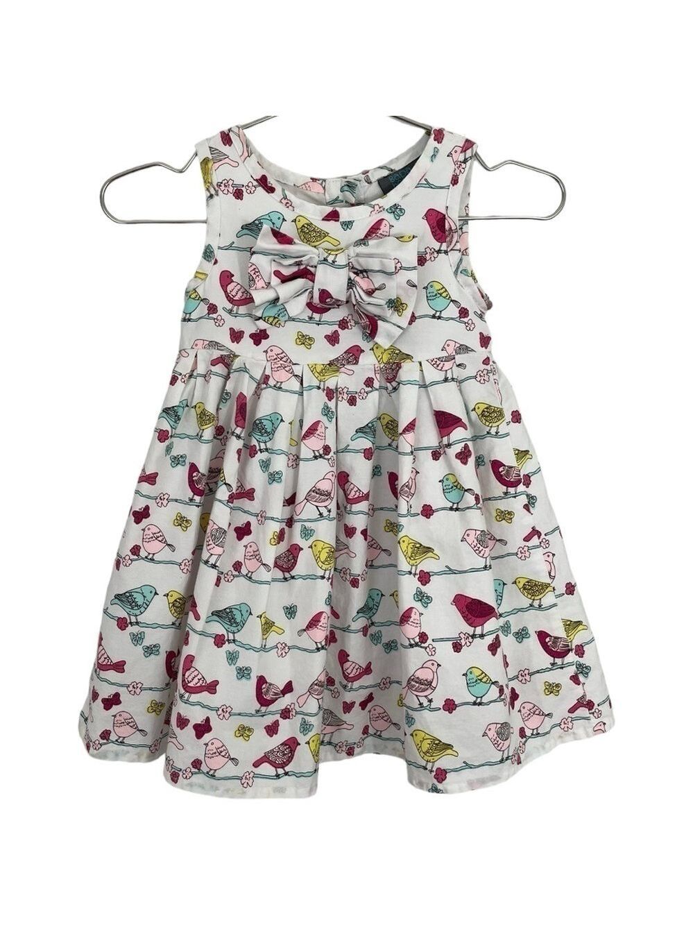 BadaBoom Baby Girl Easter Dress Sz 9 Months White Colourful Birds Spring Wedding